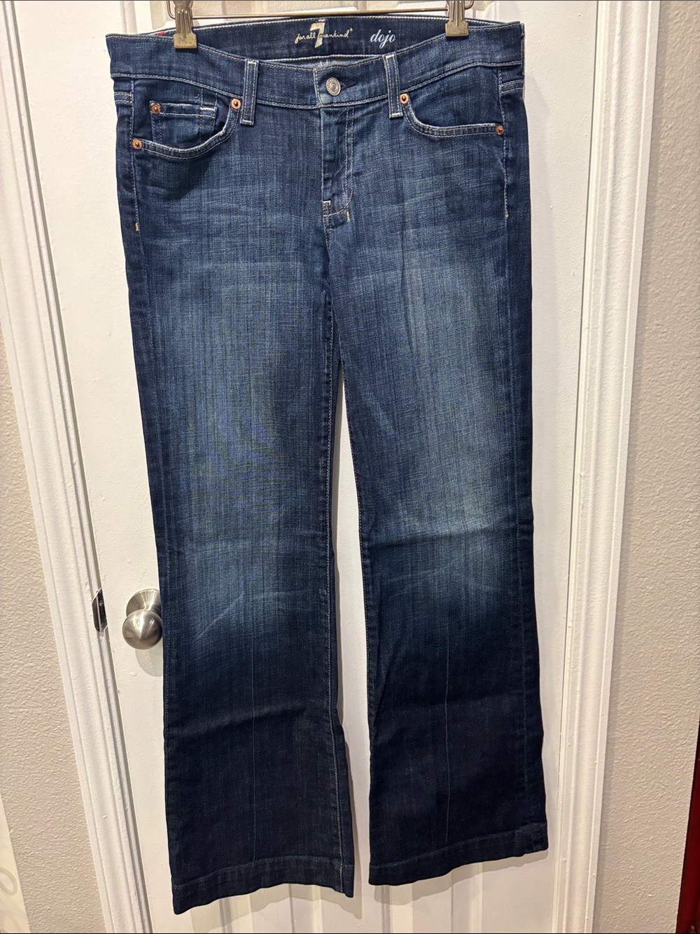 7 For All Mankind Dojo Flare Jeans in Dark Blue